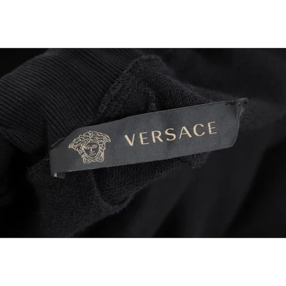 Versace Mens Joggers Size XL 44 Black Pink Logo Cotton Drawstring Sweat Pants